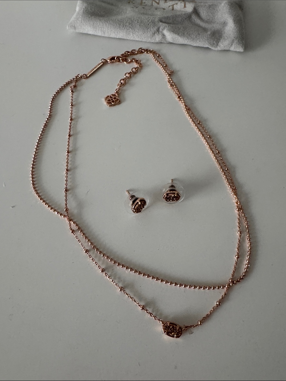 Kendra Scott Emilie rose gold layered necklace & stud earrings set